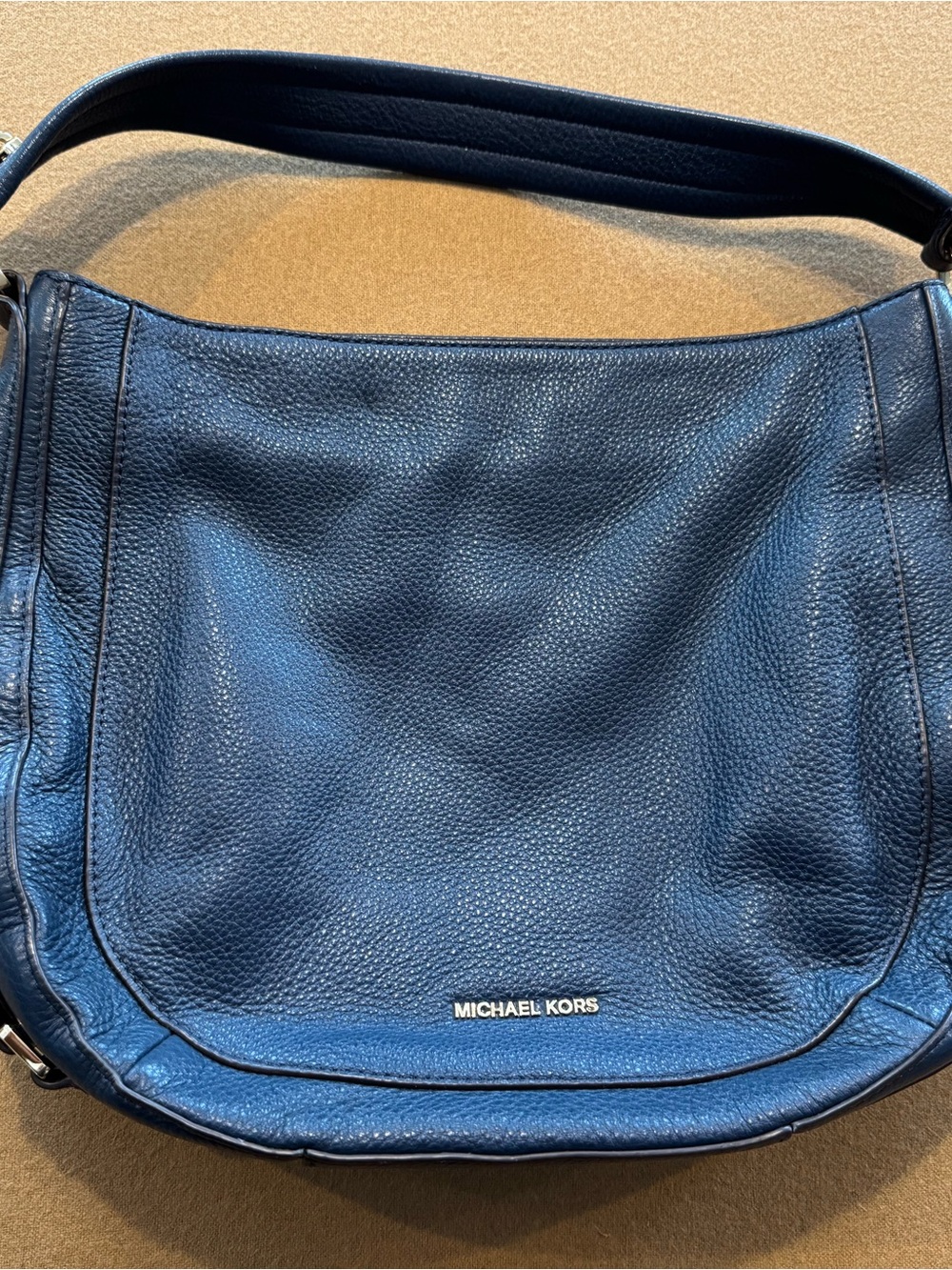 Michael Kors Deep Navy Pebbled Leather Hobo Shoulder Bag with original tag